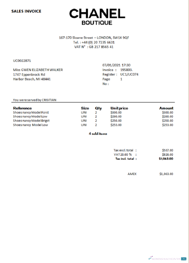 Download Sales Invoice Chanel Boutique Photoshop template